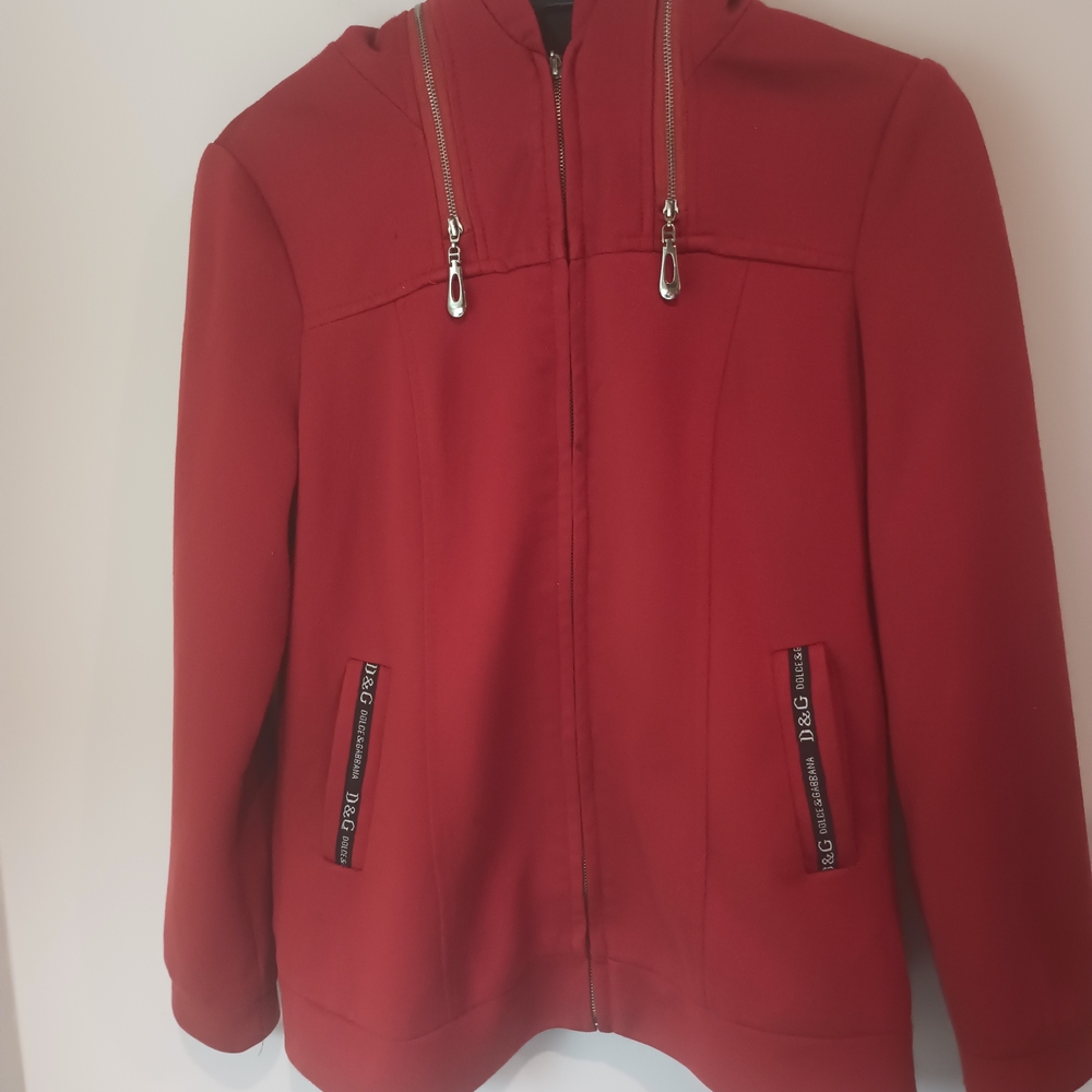 Red Full Zip Hoodie Rhinestone Mouse Style Graphic Split Zipper Hood